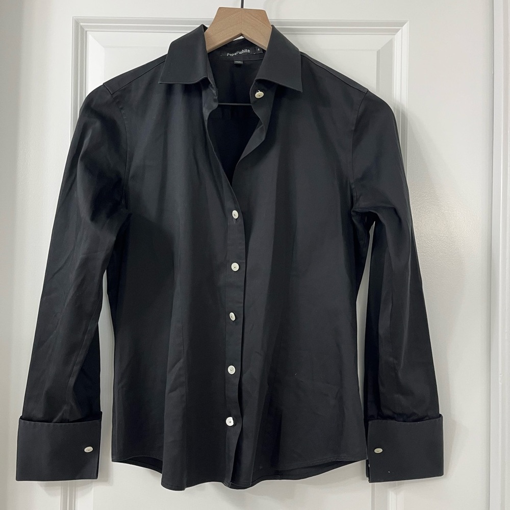 Paper White Women's Black Button Down Dress Shirt